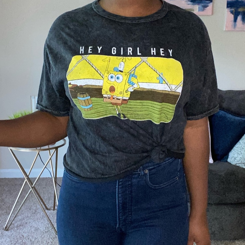 Vintage Style Spongebob Crop Tee Size L Acid Wash